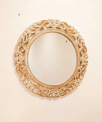 Round Hand Carved Solid Wooden White Wash Mirror Frame 69