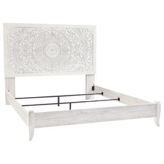 Urban Loft Handmade Solid Mango Wood Carved Bed Frame White