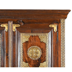 Hand Carved Solid Wooden With Brass Accents Cupboard Wardrobe D131