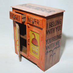 Retro Hand Painted Orange Solid Wood Cabinet