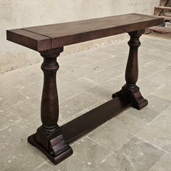 French Provincial Style Pillar Console Table Walnut