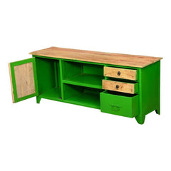 Angle Industrial Metal and Solid Wood TV Cabinet Entertainment Unit Green 140cm