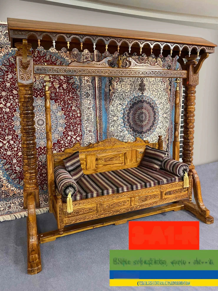 Maharaja Indian Traditional Hand Carved Wooden 3 Seater Swing