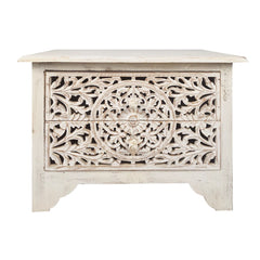Indian Hand Carved 2 Drawers Solid Wood Bedside Table 03