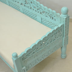 Mughal Garden Hand Carved Balinese Daybed Turquoise L