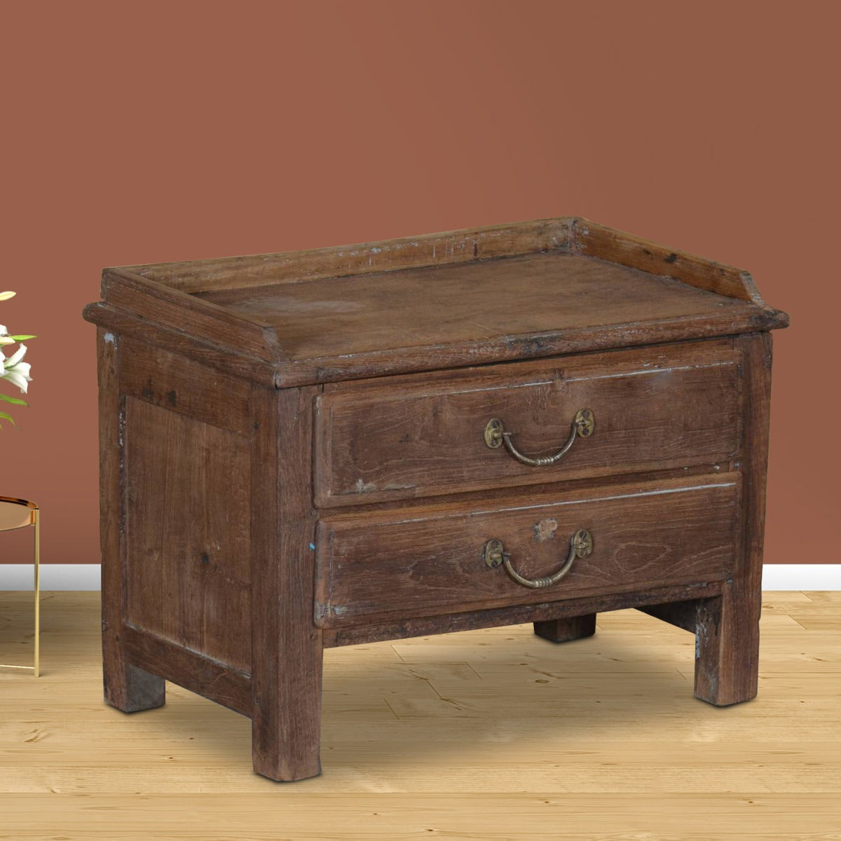Indian Hand Carved Solid Wooden Bedside Table 70