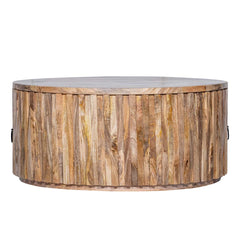 Hand Carved Solid Wood Round Coffee Table With Storage C2