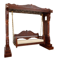 Handmade Indian Furniture Teak Wood Jhula Swing in Walnut Colour