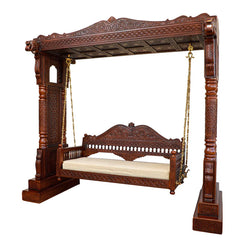 Handmade Indian Furniture Teak Wood Jhula Swing in Walnut Colour