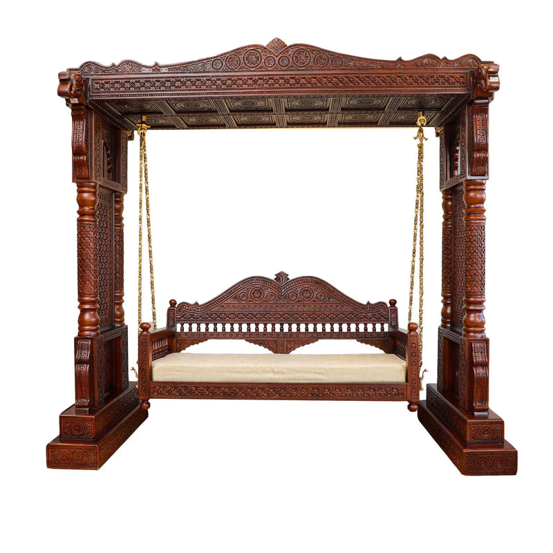 Handmade Indian Furniture Teak Wood Jhula Swing in Walnut Colour