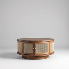 Rattan Elegance Series Solid Wood Round Shape With Rattan Cane Work Coffee Table C105