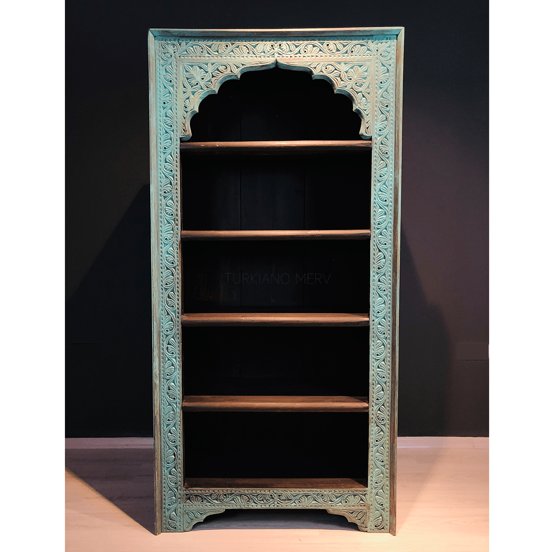 Mehrab Indian Hand Carved Solid Wood Bookshelf B1