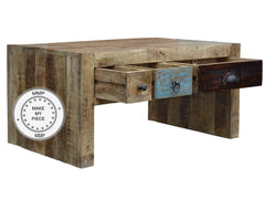 Lava Industrial Indian Solid Wood Coffee Table With Drawers Natural