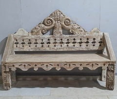 Antique Indian Hand Carved Mehrab Solid Wooden 3 Seater Daybed 155x50x125