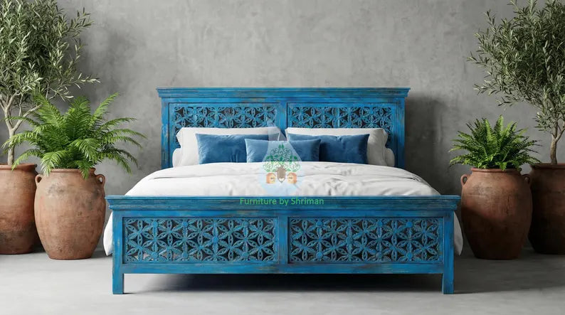 Hand Carved Mango Wood Bed Frame 185