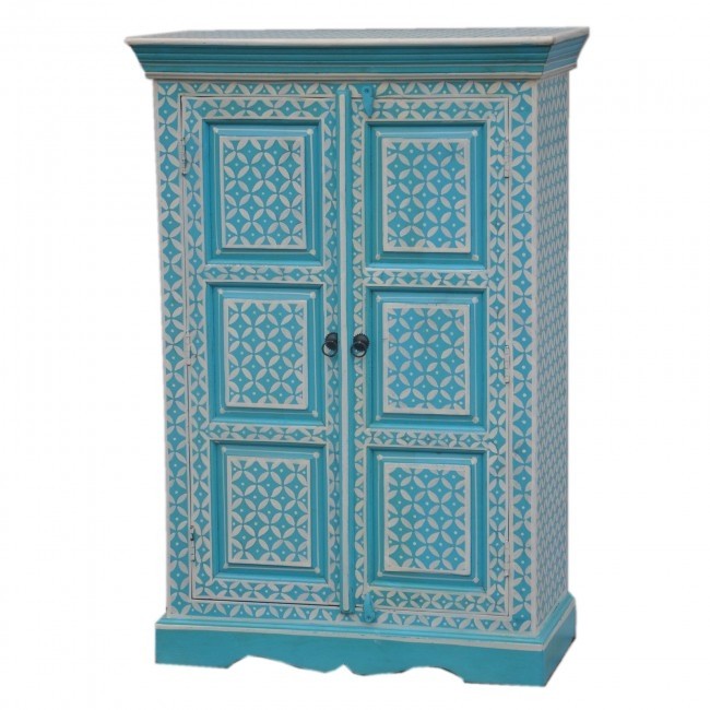 Bone Inlay Star Geometrical pattern Cabinet Blue