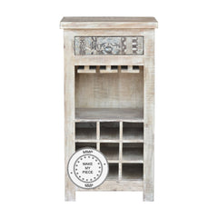 Yennora Indian Solid Wood Small Bar Cabinet Bottle Wrack Whitewash