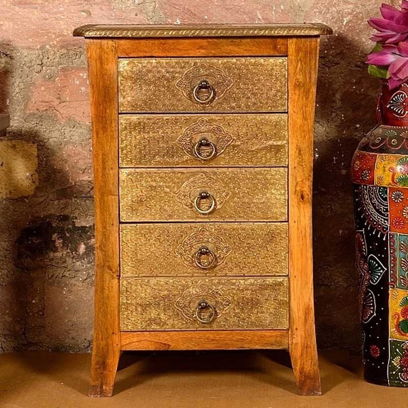 Embossed Antique Brass work Murad Chest Of Drawer Ethnic Piece Of Furniture