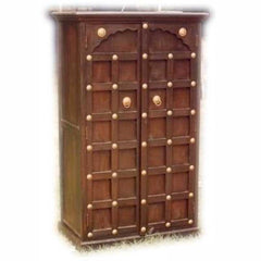 Mogra Brass Work Solid Wood Antique Style Almirah Pantry Cupboard Cabinet