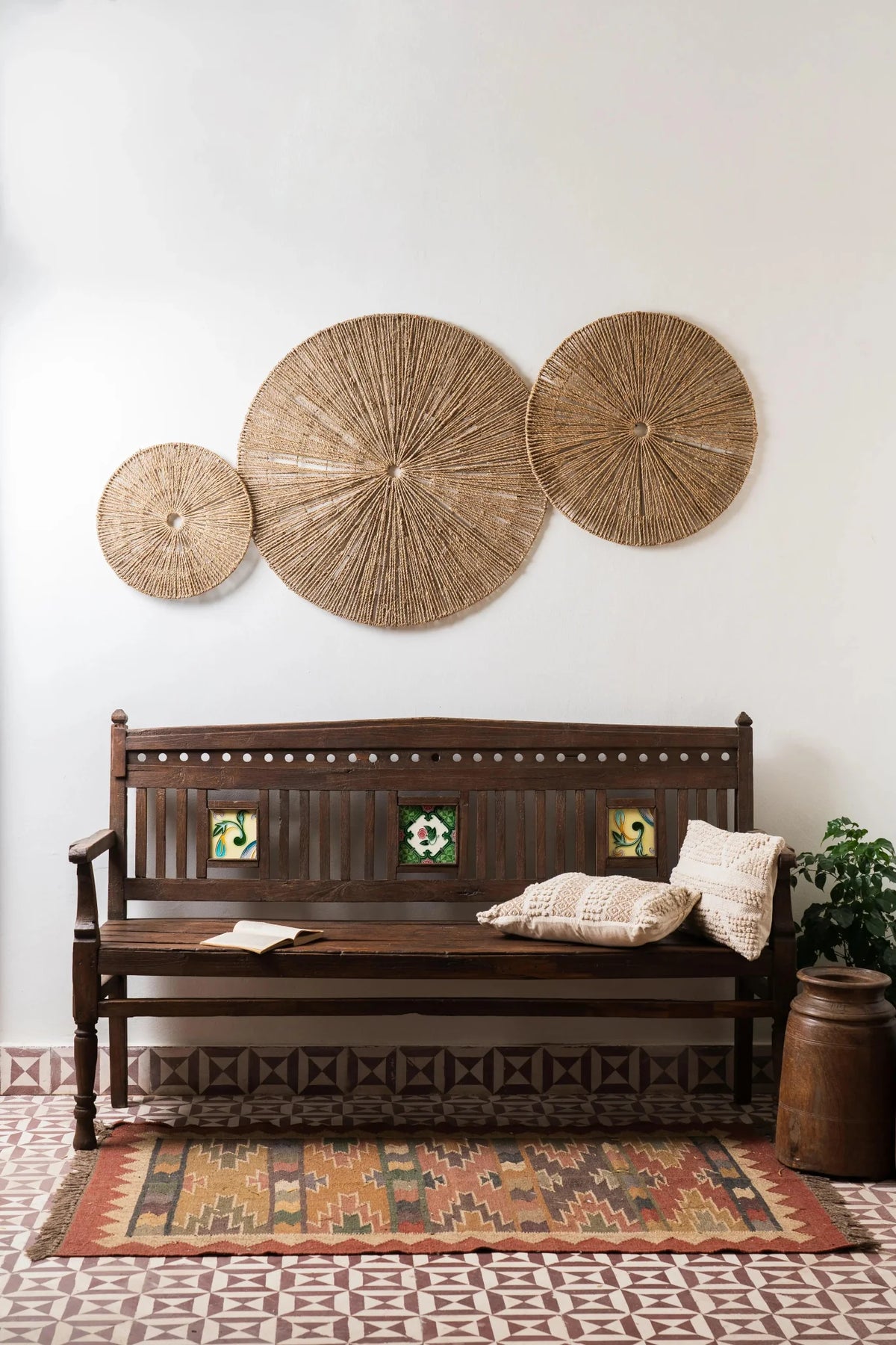 Indian Hand Carved Solid Wood Bench B4