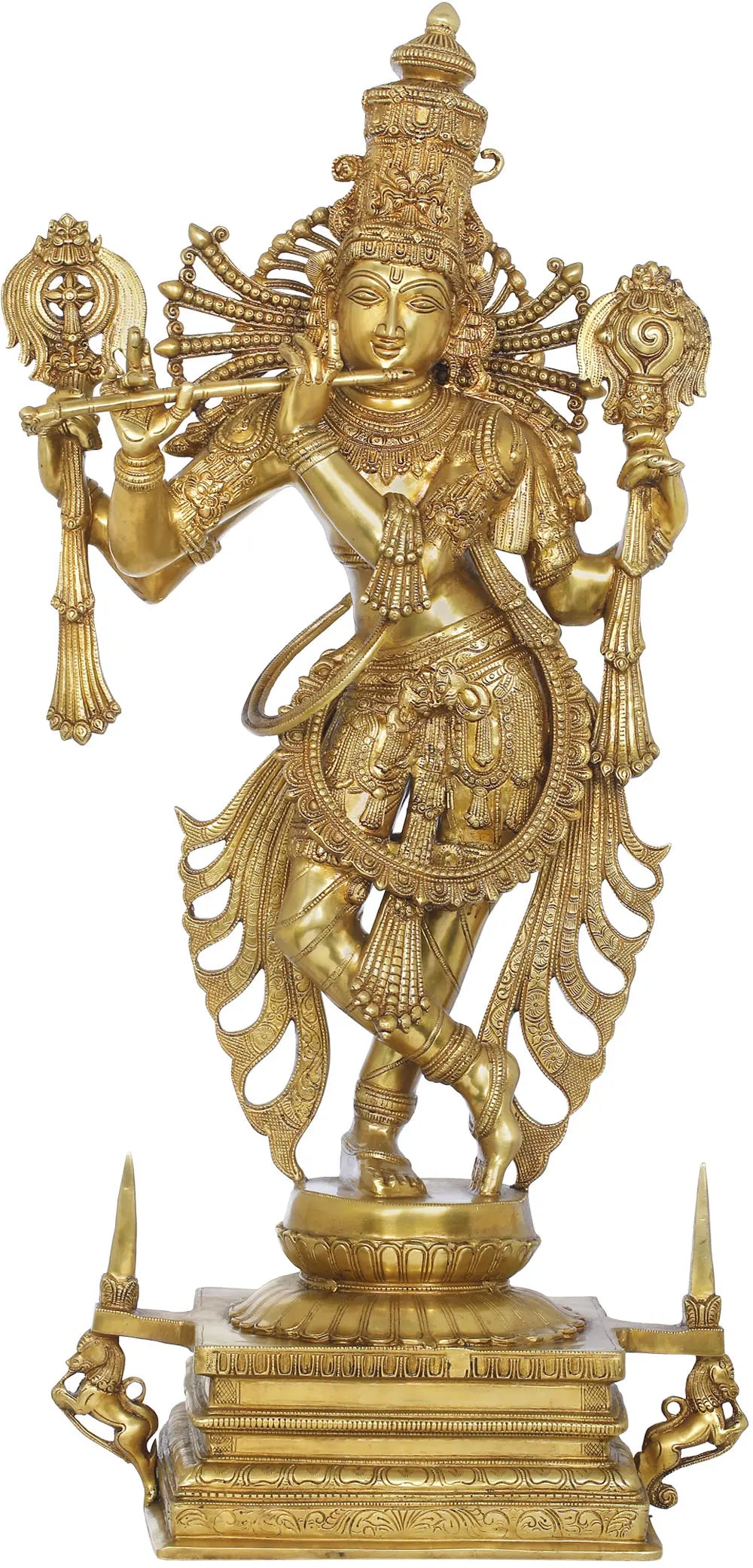 Indian Lord Krishna Tribhang Murari Chaturbhujadhari Krishna In Brass Statue