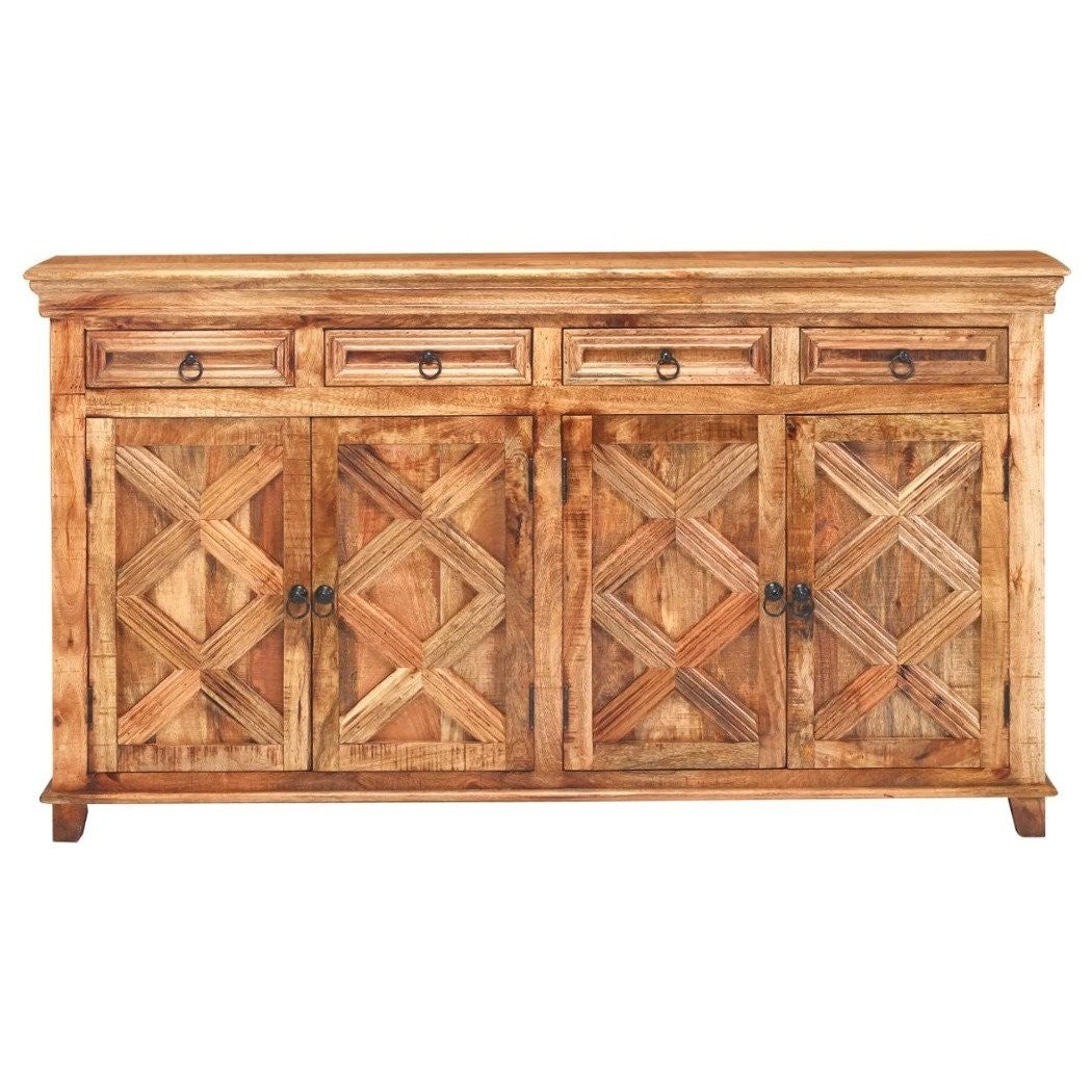 X - Design Long Rustic Sideboard with 4 Doors and Drawers and Plenty of Storage