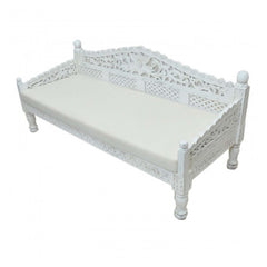 Mughal Garden Hand Carved Balinese Daybed White L