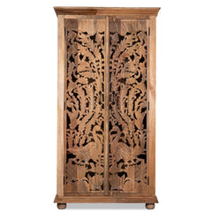 Kalah Solid Mango Wood Indian Hand Carved Wardrobe Cabinet Almirah Antique style Pantry Painted V02  -  