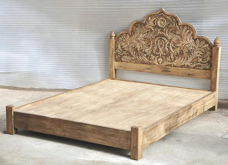 Hand Carved Solid Wood Bed Frame Natural 191