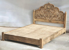 Hand Carved Solid Wood Bed Frame Natural 191