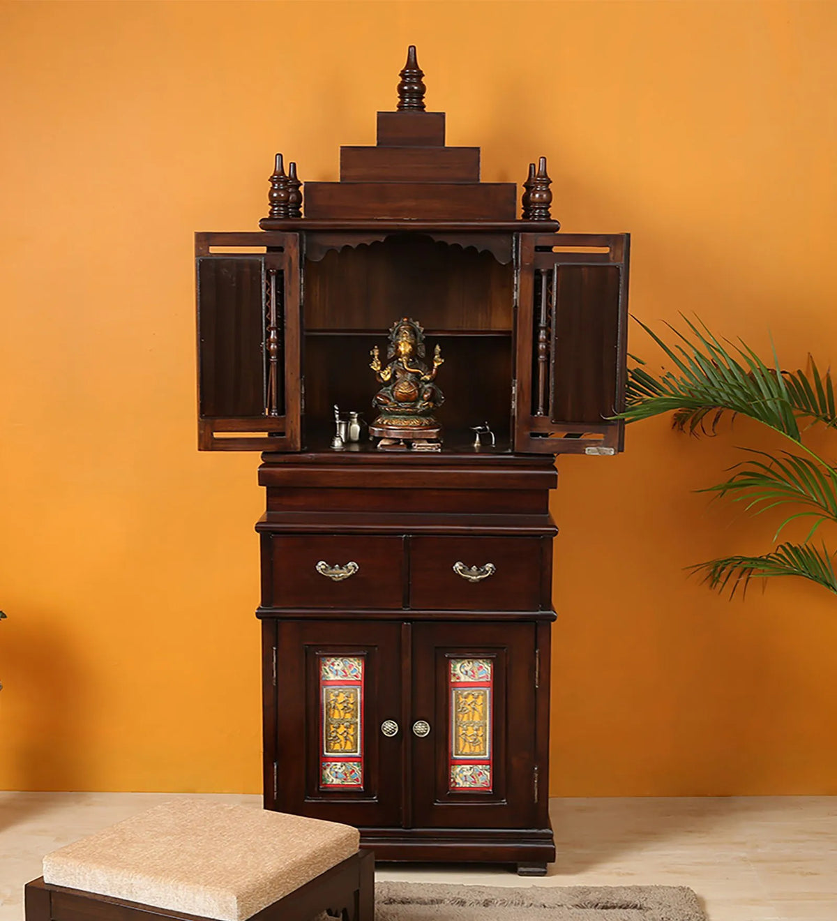 Large Sized Handmade Sheesham Wood Home Temple In Brown