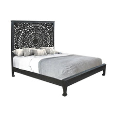 Dynasty Hand Carved Solid Wood Low Profile Standard Bed Black