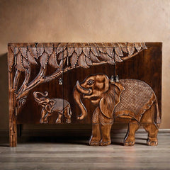 Indian Hand Carved Solid Wooden Elephant Sideboard