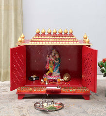 Sheesham Wood & MDF Handmade Mandir Home Temple In Red