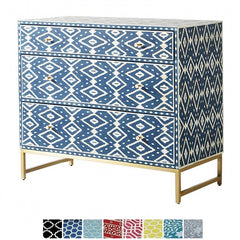 Maaya Bone inlay Blue Diamond Chest of 3 Drawers Dresser