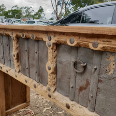 Handmade Carved Reclaimed Old Wood Console Table With Iron Fittings