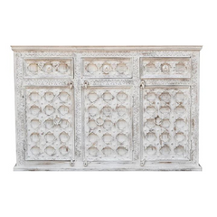 Heritage Heirlooms Solid Mango Wood Hand Carved Cabinet in All White