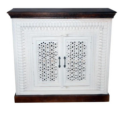 Carved Oasis Hand Carved Solid Mango Wood Jali Work 2 Doors Cabinet