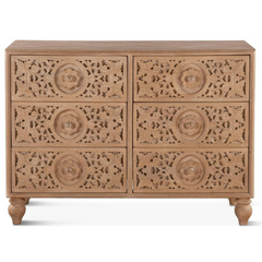 Carved Oasis Hand Carved Solid Mango Wood Floral Carvings Chest of Drawers