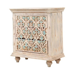 Carved Oasis Hand Carved Solid Mango Wood Floral Carvings Chest of Drawers