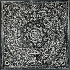 Heritage Heirlooms Solid Mango Wood  Decorative Hand Carved Square Wall Panel Monochrome