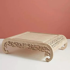 Heritage Heirlooms Solid Wooden Floral Carved Folded Legged Coffee Table in Bleached