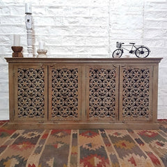 Jali Hand Carved Indian Solid Wood Buffet Cabinet Sideboard