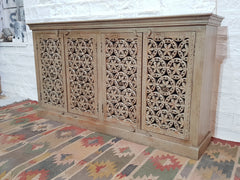 Jali Hand Carved Indian Solid Wood Buffet Cabinet Sideboard