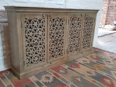 Jali Hand Carved Indian Solid Wood Buffet Cabinet Sideboard