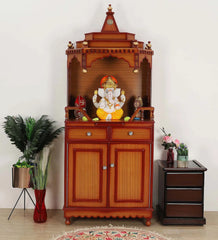 Large Sized Handmade Solid Wood Home Temple In Brown