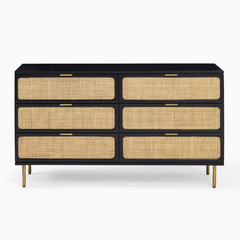 The Attic Lisbon Wood and Cane Sideboard Chest of Drawer Black