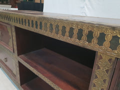 Brass work Indian Antique look Solid Wood TV Unit Media console 165x45x62cm