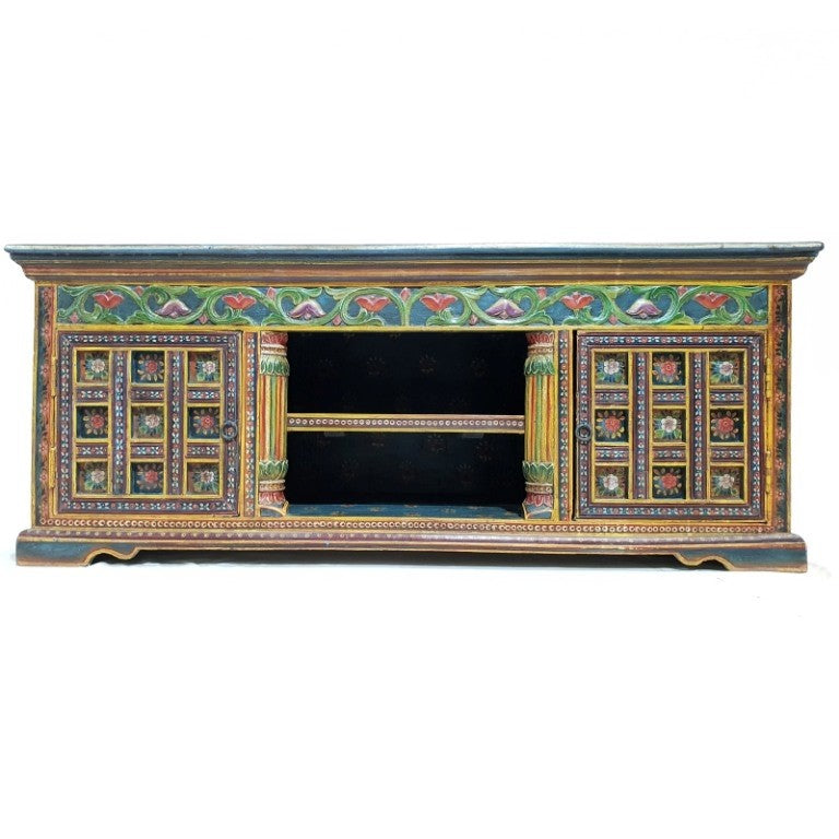 Indian Wood Colorful Tv Unit Cabinet Multicolor 140 cm