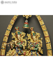 Indian Lord Radha Krishna with Arch Showing Krishna Leela Brass Statue With Inlay Work